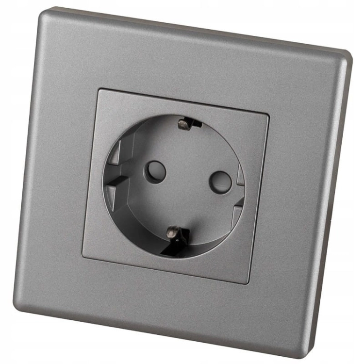 Priză Schuko Cu Împământare Fără Pin Gri Set Cu Ramă PCV