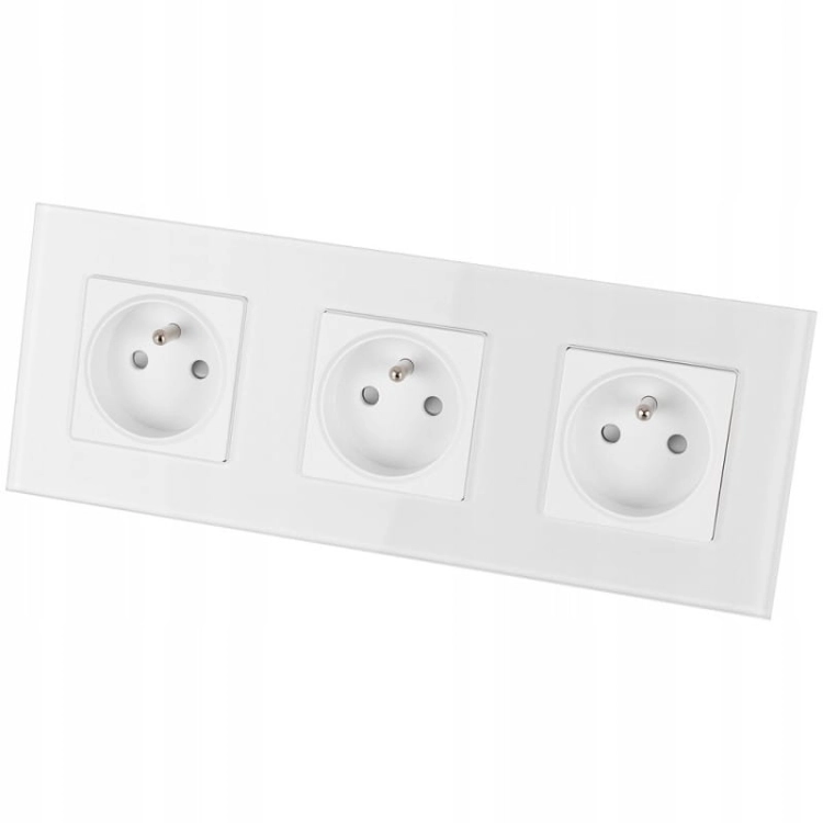 Priză Triplă Din Sticlă Albă Set Ramă Triplă Și 3 X Priză Simplă