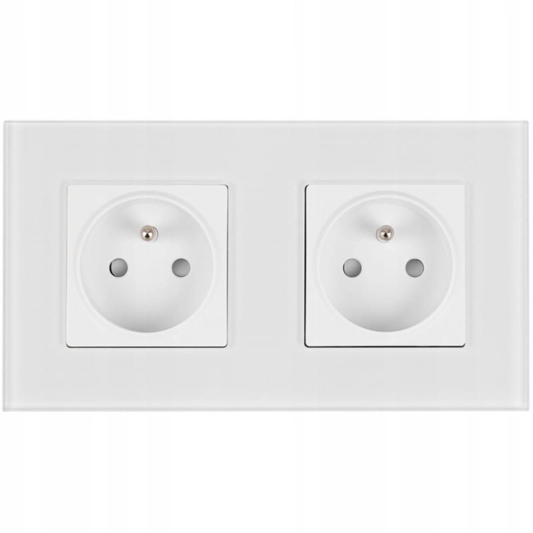 Priză Dublă Din Sticlă Albă Set Ramă Dublă Și 2 X Priză Simplă