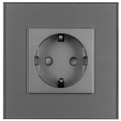 Priză Din Sticlă Schuko Cu Împământare Fără Pin Gri Simplă