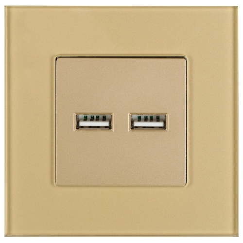 Încărcător Dublu USB 3.1A Tip A+A Din Sticlă Auriu