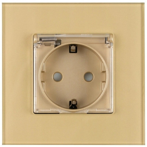 Priză Schuko Pentru Baie Cu Capac Cu Împământare Fără Pin Din Sticlă Aurie
