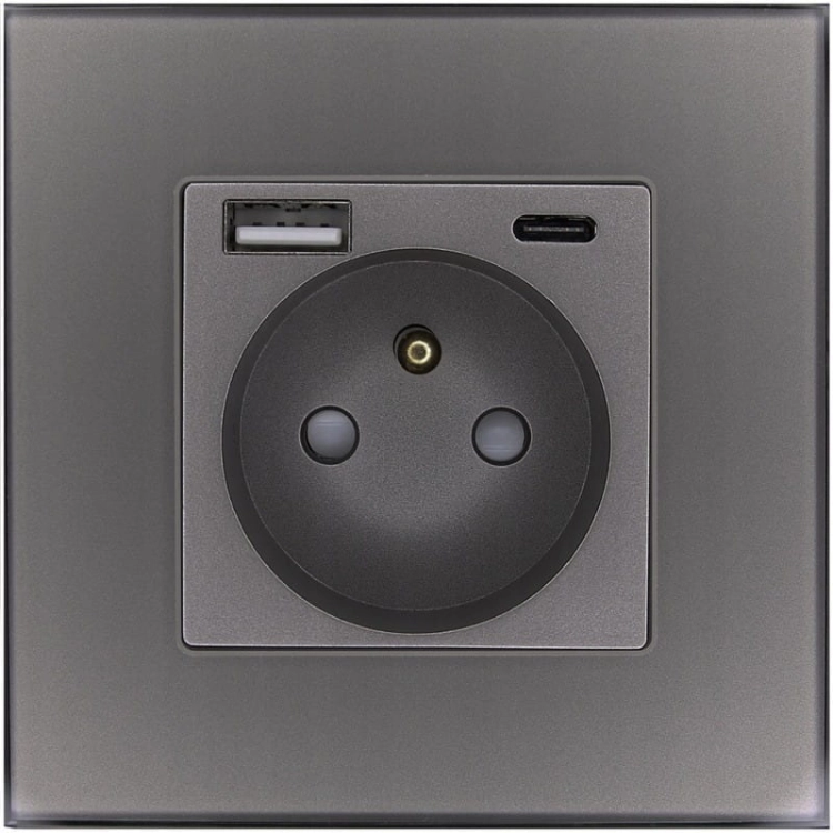 Priză Cu Pin Din Sticlă Gri + Încărcător Dublu USB 20W Tip A+C