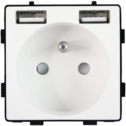 Modul Priză Cu Pin De Împământare Albă + Încărcător Dublu USB A+A 2.4A Pentru Rame