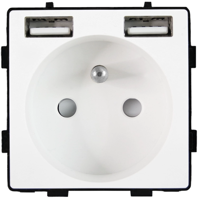 Modul Priză Cu Pin De Împământare Albă + Încărcător Dublu USB A+A 2.4A Pentru Rame