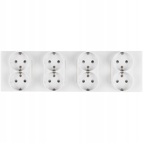 Priză Cvadruplă Schuko Albă Ramă PVC Cvadruplă Și 4 X Priză