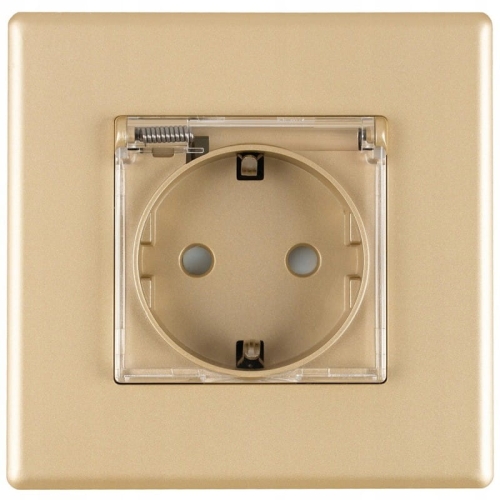Priză Cu Capac Pentru Baie Schuko Cu Împământare Fără Pin Aurie Set Cu Ramă PCV