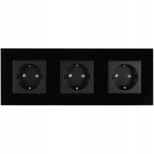 Priză Triplă Din Sticlă Neagră Schuko Ramă Triplă Și 3 X Prize