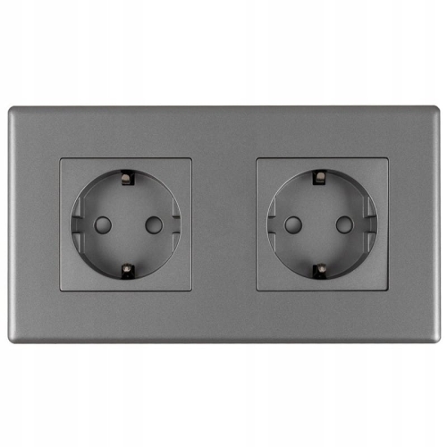 Priză Dublă Schuko Gri Set Ramă PCV Dublă 2 X Priză Simplă