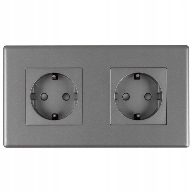 Priză Dublă Schuko Gri Set Ramă PCV Dublă 2 X Priză Simplă