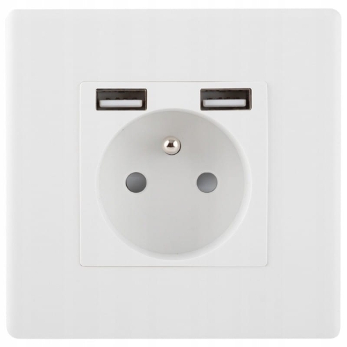 Priză Albă + Încărcător Dublu USB 2.4A A+A Set Cu Ramă PVC