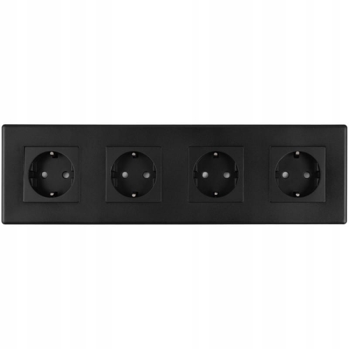 Priză Cvadruplă Schuko Neagră Ramă PVC Cvadruplă Și 4 X Priză