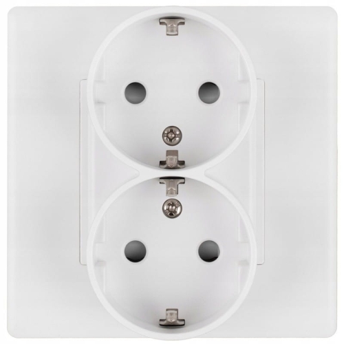 Priză Dublă Albă Schuko Cu Împământare Fără Pin Set Cu Ramă PCV