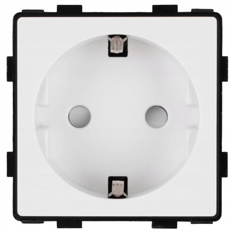 Modul Priză Simplă Schuko Cu Împământare Fără Pin Alb Pentru Rame
