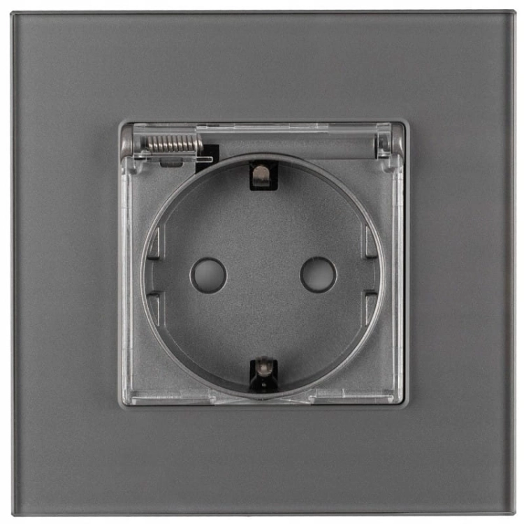 Priză Schuko De Baie Gri Cu Clapetă Cu Împământare Fără Pin Din Sticlă