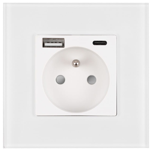 Priză Cu Pin Din Sticlă Albă + Încărcător Dublu USB 20W Tip A+C