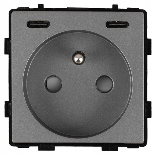 Modul Priză Cu Pin Gri + Încărcător USB C+C 20W Pentru Rame