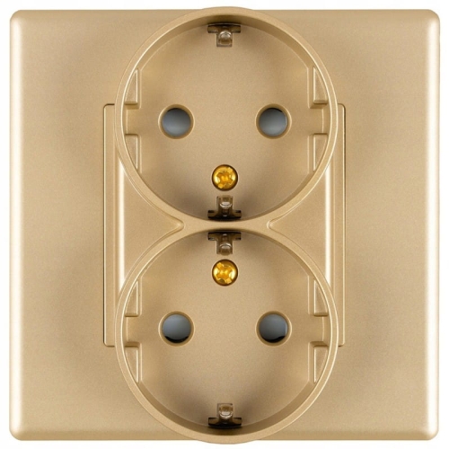 Priză Dublă Schuko Cu Împământare Fără Pin Aurie Set Cu Ramă PCV