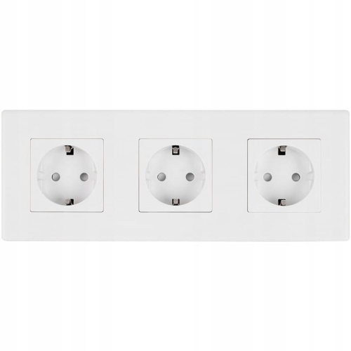 Priză Triplă Schuko Albă Ramă PVC Triplă Și 3 X Priză