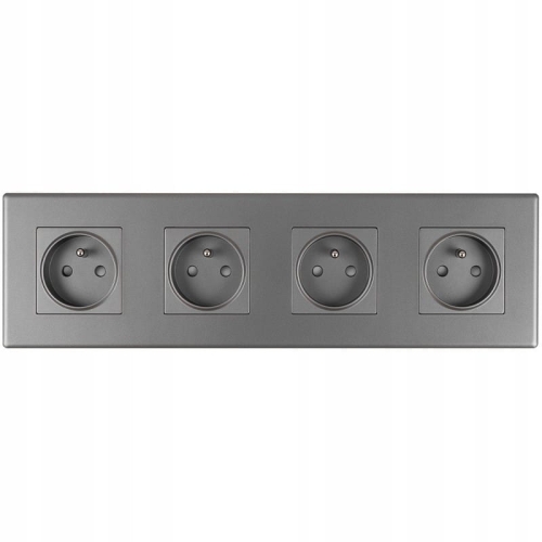 Priză Cvadriplă Gri Cu Pin Set Ramă PCV Cvadriplă 4 X Prize Simple
