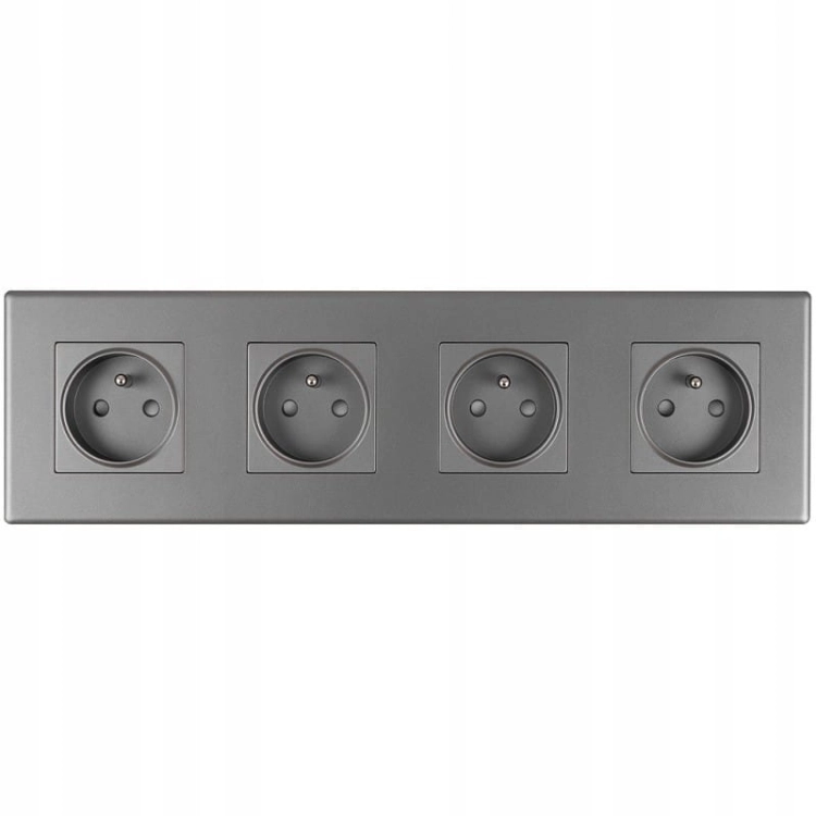 Priză Cvadriplă Gri Cu Pin Set Ramă PCV Cvadriplă 4 X Prize Simple