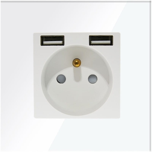Priză Cu Pin Albă Din Sticlă + Încărcător Dublu USB A+A 2.4A