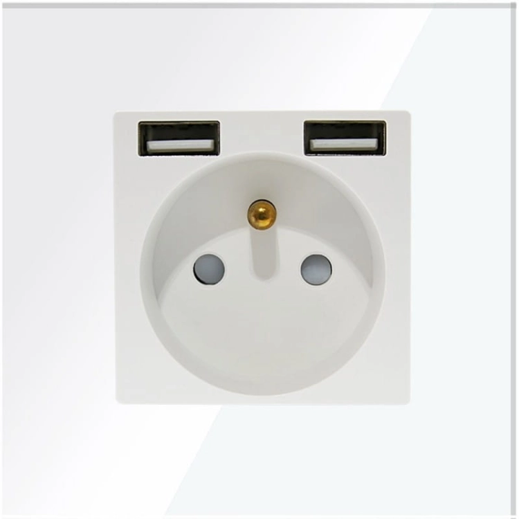 Priză Cu Pin Albă Din Sticlă + Încărcător Dublu USB A+A 2.4A
