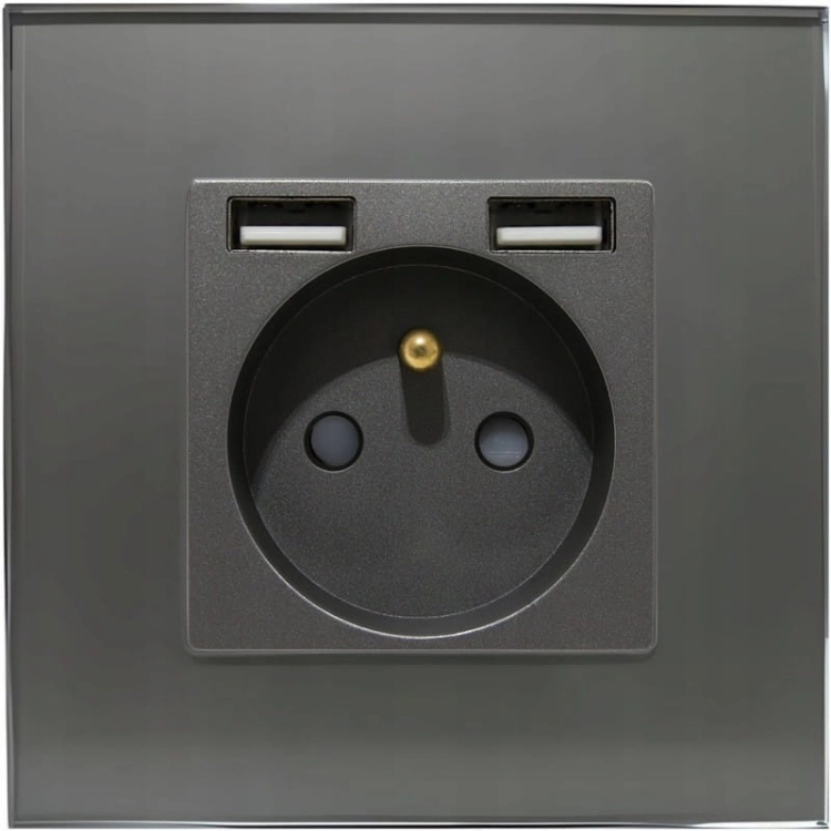 Priză Electrică Din Sticlă Gri + Încărcător Dublu USB Tip A+A 2.4A