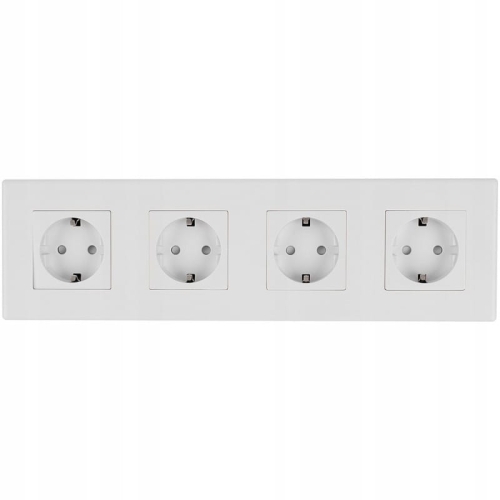 Priză Cvadruplă Schuko Albă Ramă PVC Cvadruplă Și 4 X Priză