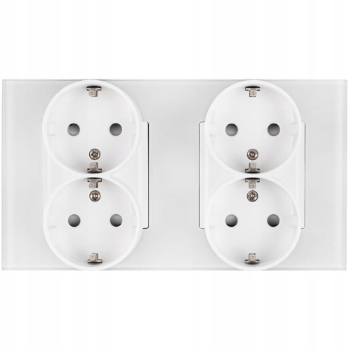 Priză Dublă Cvadruplă Din Sticlă Schuko Albă Ramă Dublă