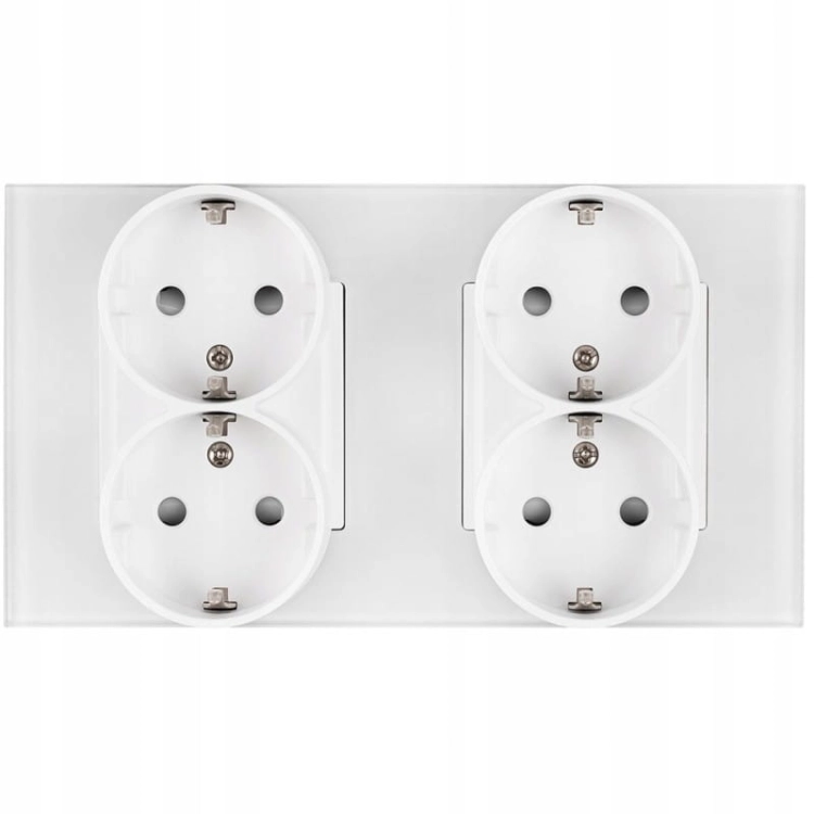 Priză Dublă Cvadruplă Din Sticlă Schuko Albă Ramă Dublă