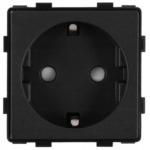 Modul Priză Simplă Schuko Cu Împământare Fără Pin Negru Pentru Rame